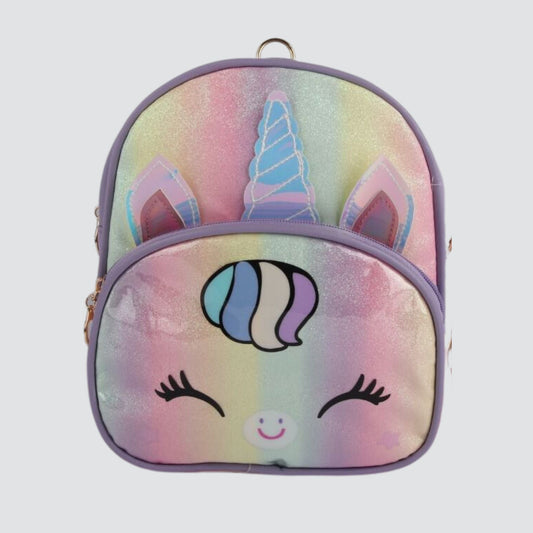 purple Unicorn Mini Backpack with printed unicorn face