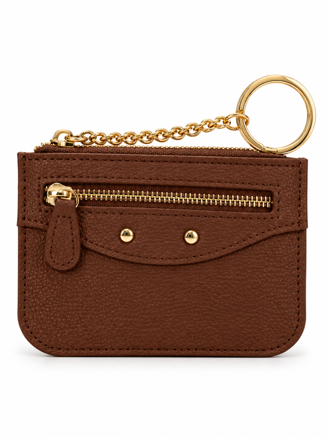 Mini Pebbled Zip Card Holder with Gold Chain Keyring