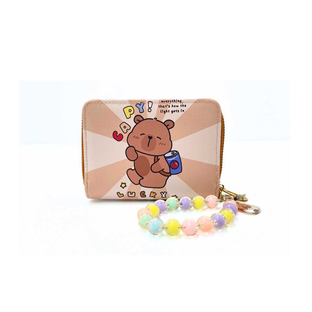 S3797 Capybara Mini Wallet with beaded Wristlet strap