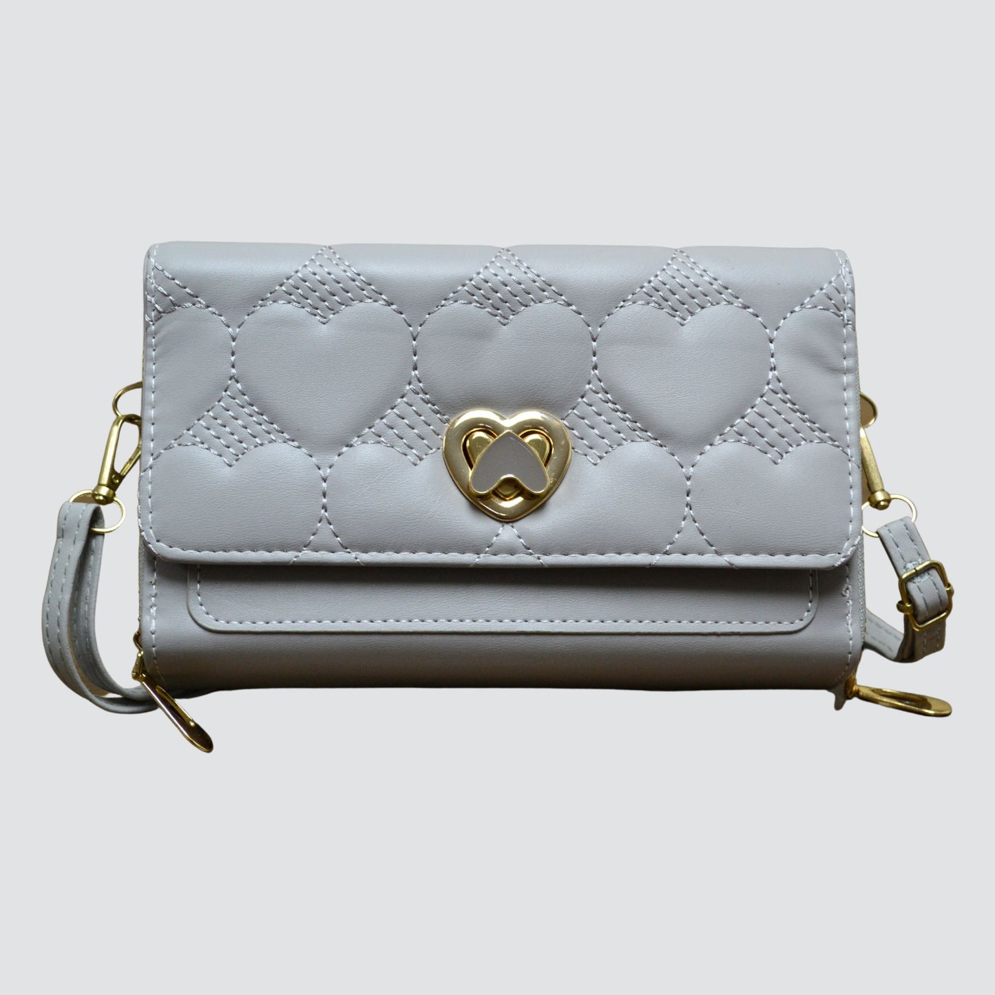 Grey Heart Detail Wallet / Crossbody