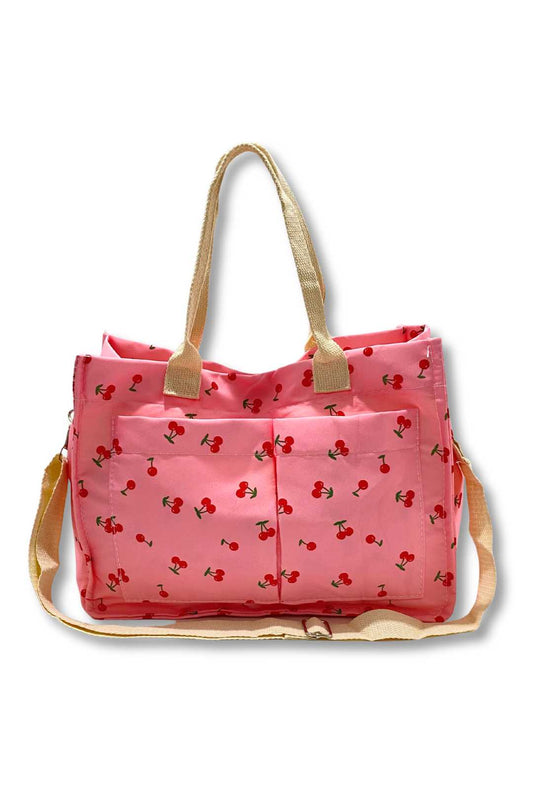 AB412 Cherry Print Canvas Tote Bag