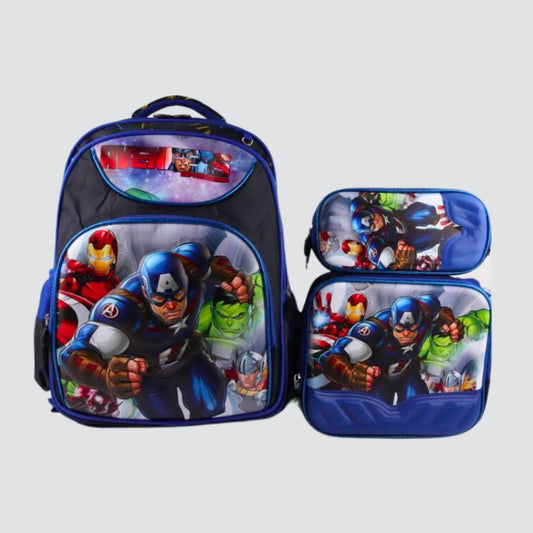 Blue avengers superhero deatchable, back pack,pencil case and lunchbag set
