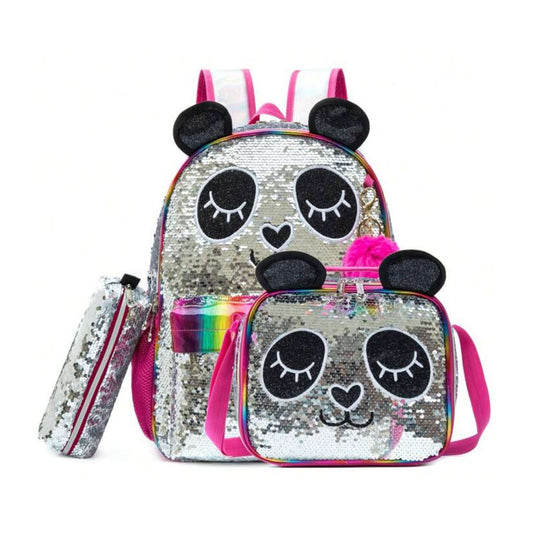 Panda Sequins 3-Piece Backpack Set