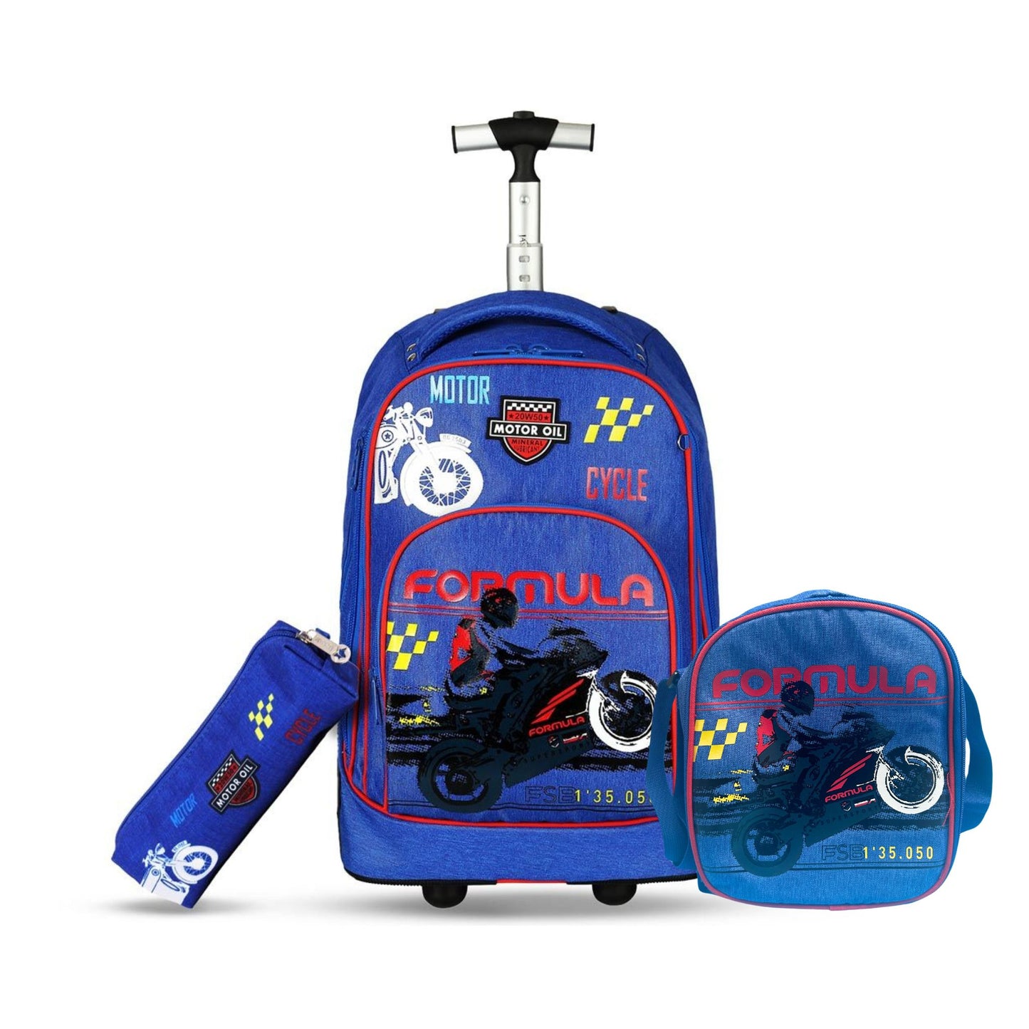 Motorcycle 3-Piece Backpack Trolley Set