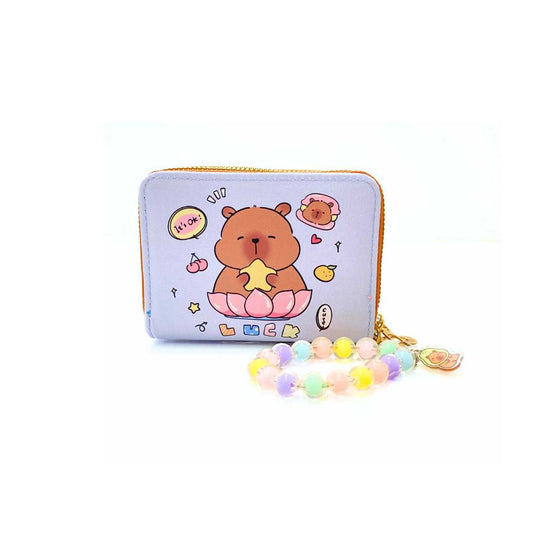 S3797 Capybara Mini Wallet with beaded Wristlet strap
