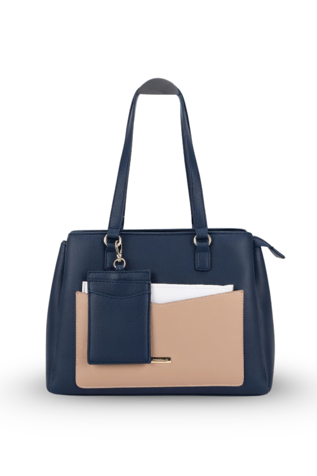 Color block Tote Handbag with Card Holder