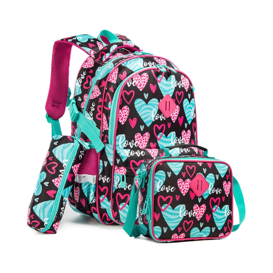Heart Print 3-Piece Backpack Set