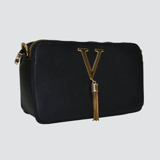 Black Triple Sectioned Crossbody Bag