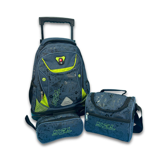 Unisex Graphic 3-Piece Trolley Backpack Set