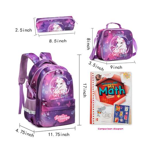 Purple Unicorn 3-Piece Backpack Set