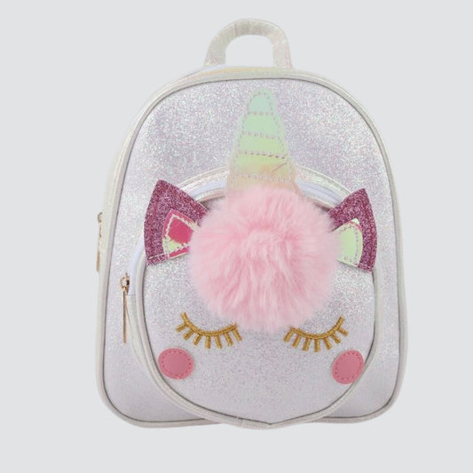 White Sparkly Mini Backpack With Unicorn Face