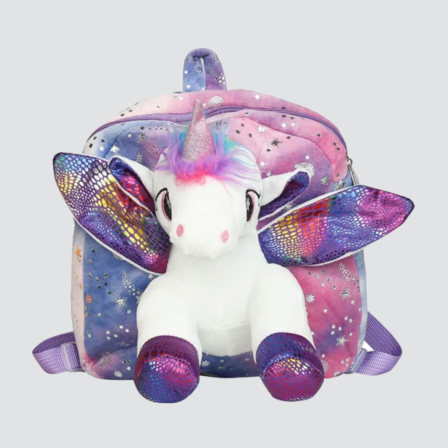 Purple Unicorn Backpack with Silver Star Details.