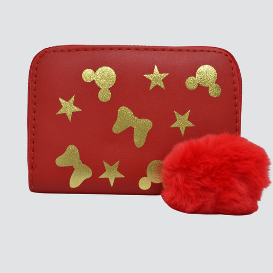 Red Mini Wallet With Gold Mickey Mouse Detailing
