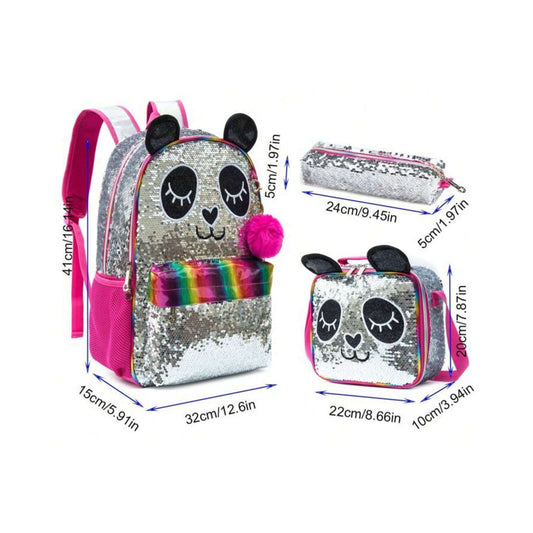Panda Sequins 3-Piece Backpack Set