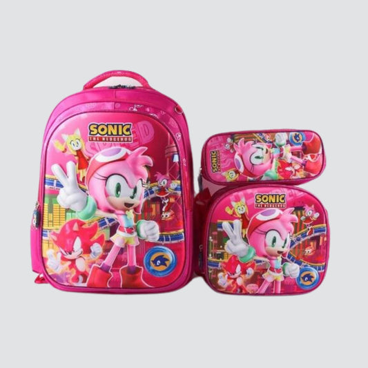 Sonic pink character girls backpack set with pencil case and lunch bag