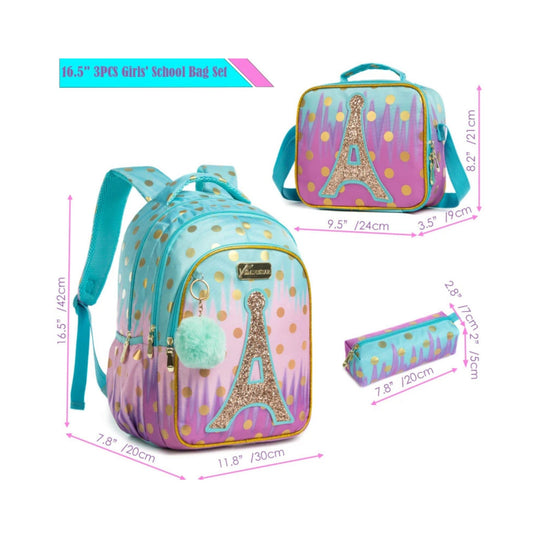 Glitter Eiffel Tower 3-Piece Backpack Set