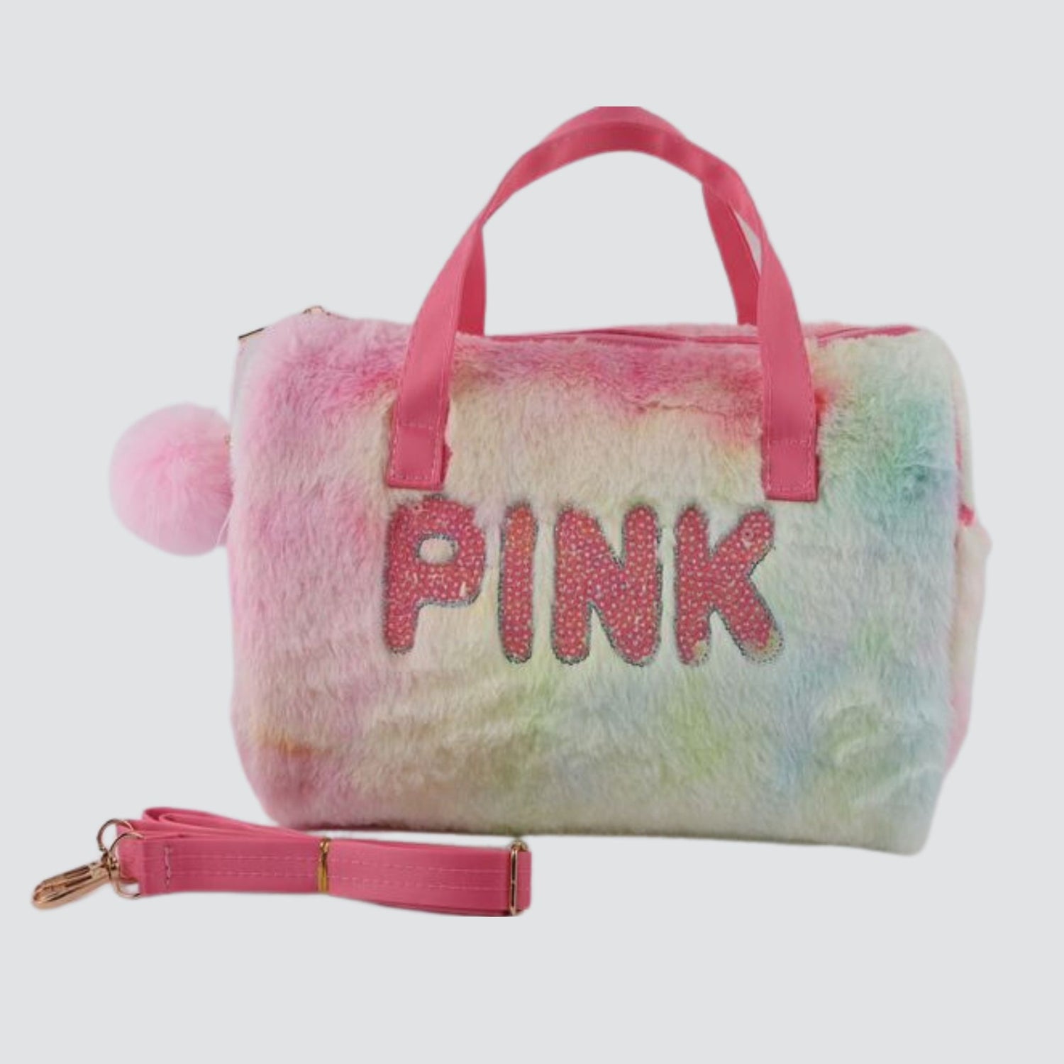 Multi Coloured Plush PINK branded Mini Bag