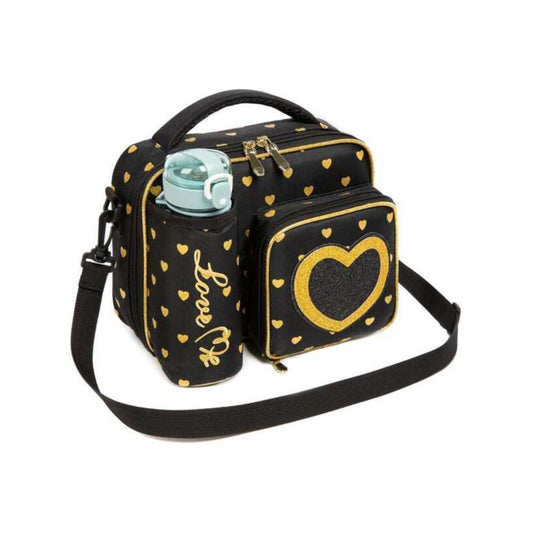 Black & Gold Heart Print Insulated Lunch Bag