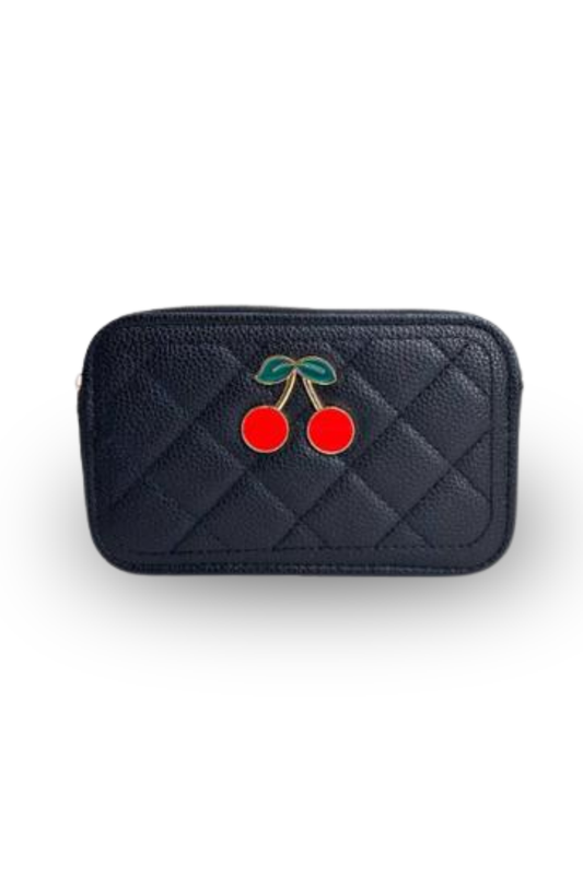 Cherry Charm Quilted Crossbody Bag with Adjustable Strap
