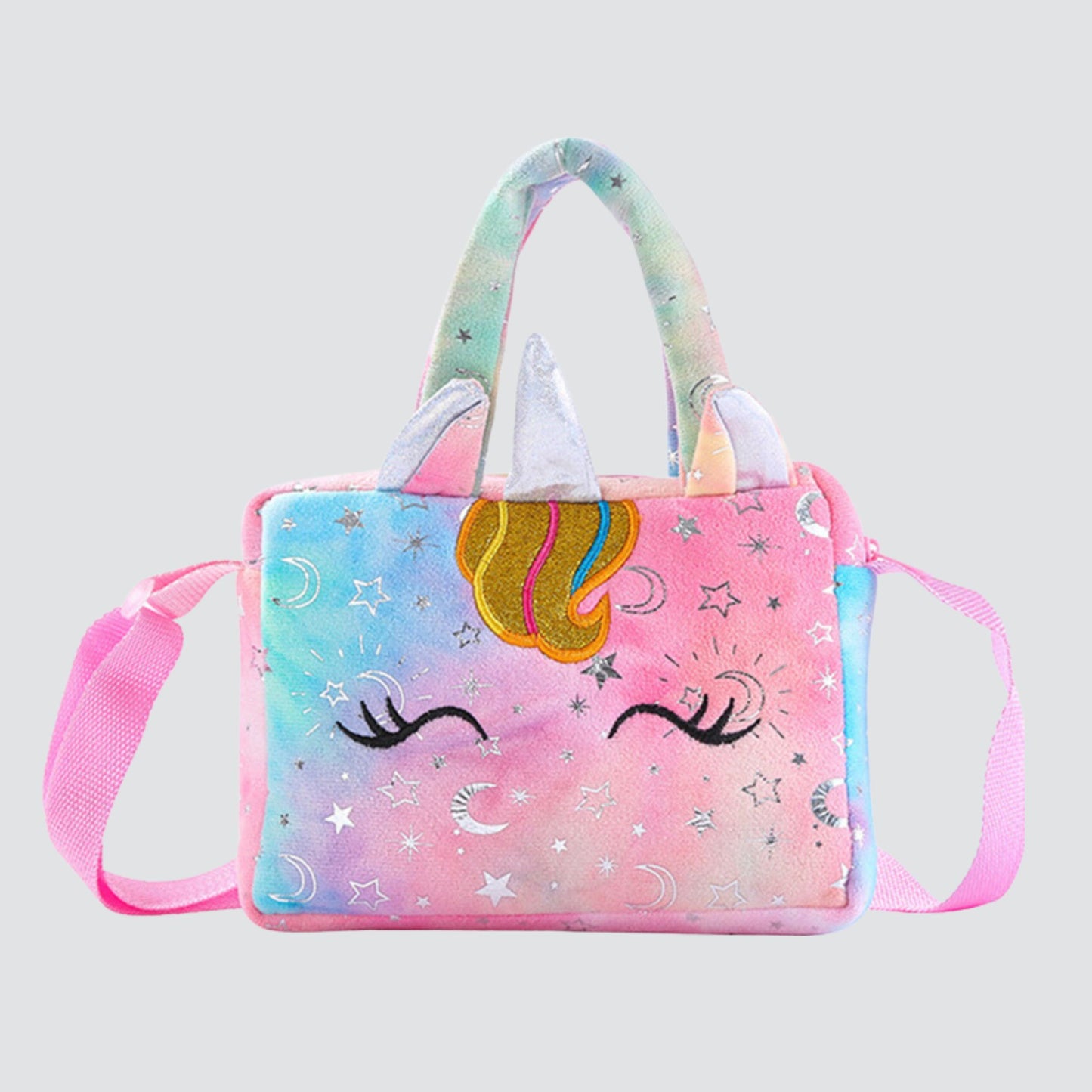 Pink Multicoloured Unicorn Plush Handbag / Crossbody