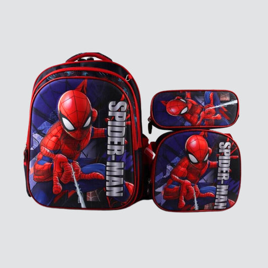 Spiderman character shooting web, 3 piece book bag , lunch bag and pencil case spiderman character set