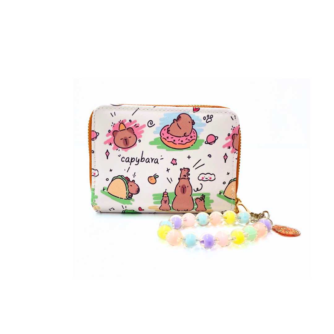 S3797 Capybara Mini Wallet with beaded Wristlet strap