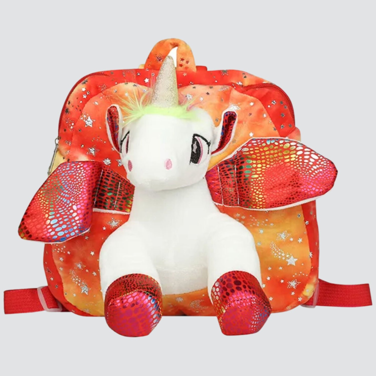 Red Unicorn Backpack with Silver Star Details.