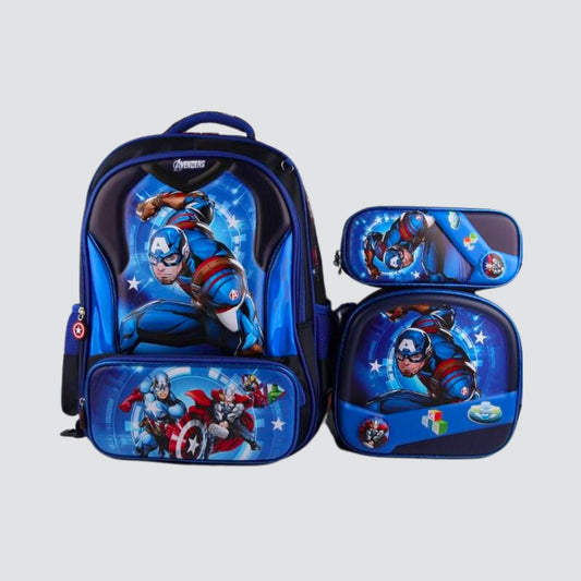 Captain america and marvel heroes blue and black backpack set