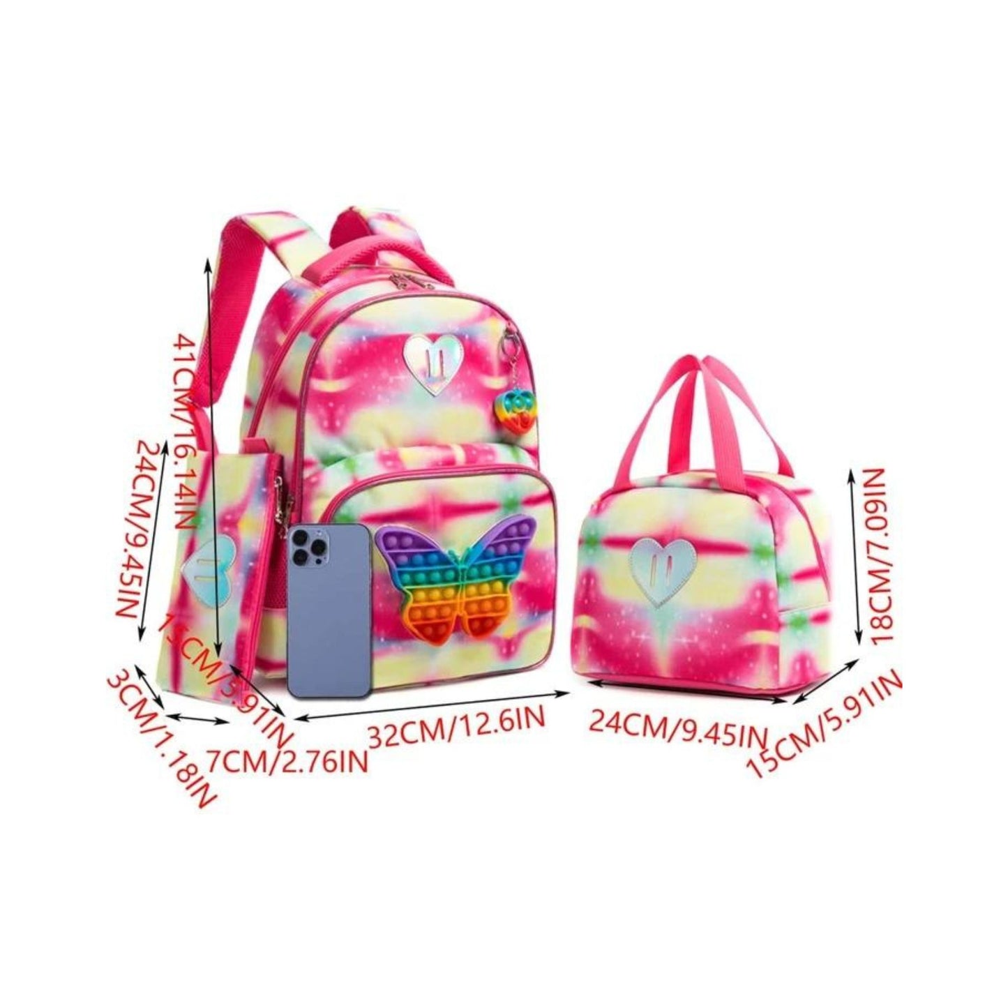 Butterfly Pop- it 3-Piece Backpack Set