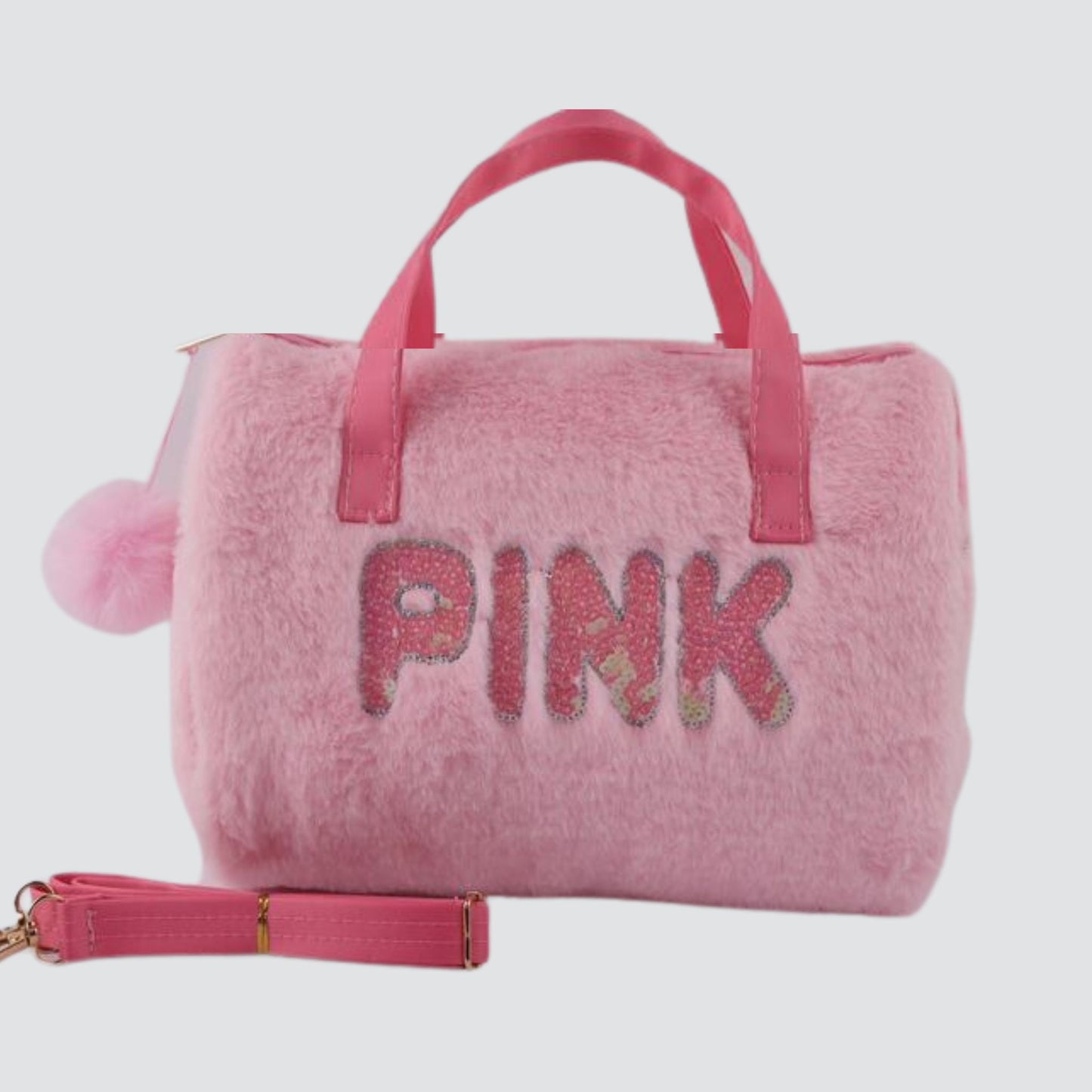 Light Pink Plush PINK branded mini bag