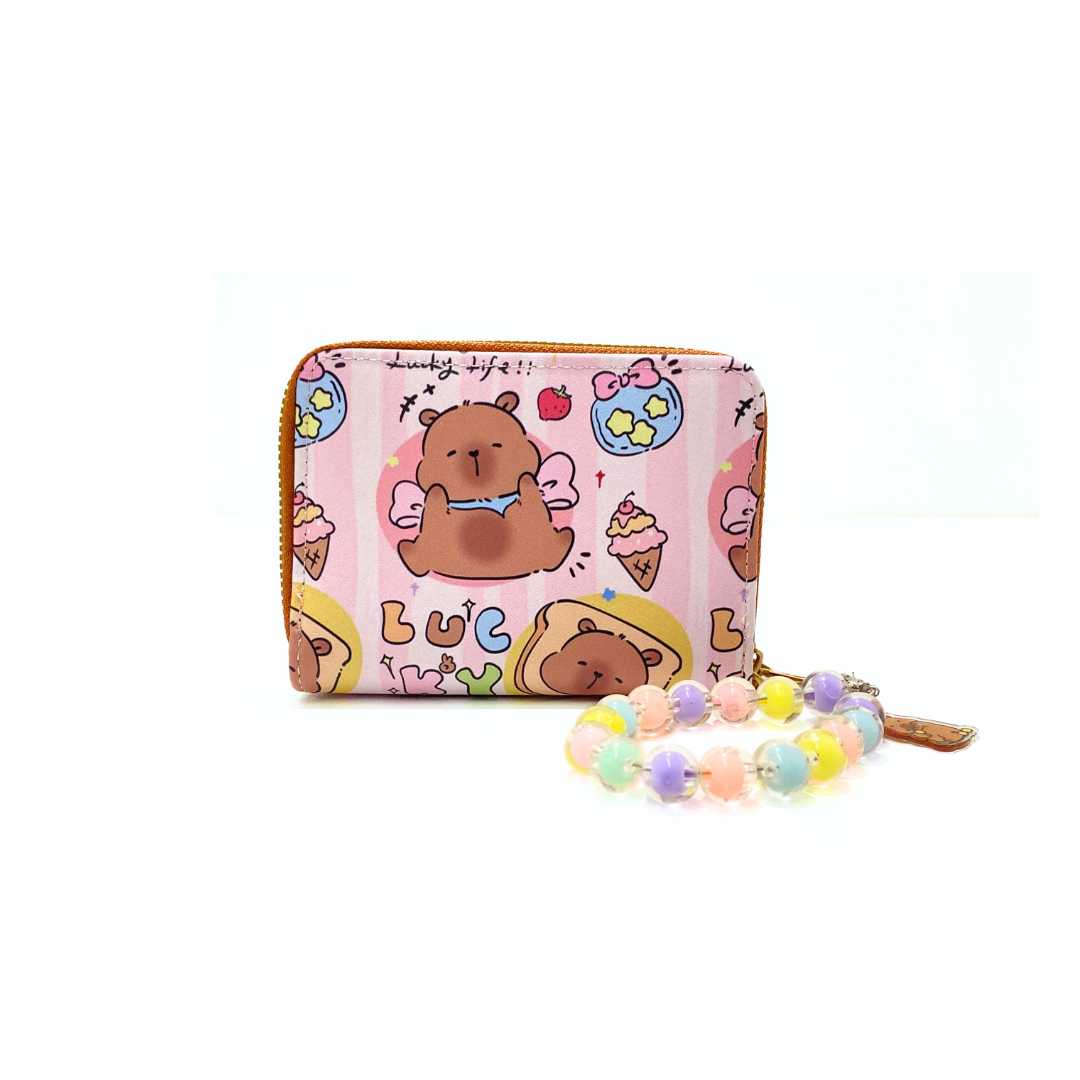 S3797 Capybara Mini Wallet with beaded Wristlet strap