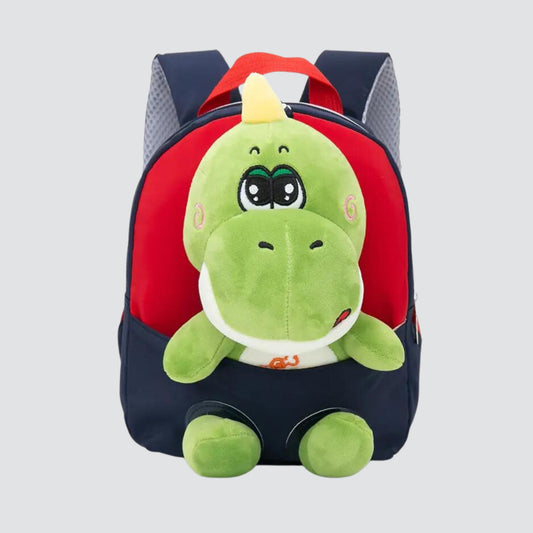 Navy Blue & Red Dinosaurs backpack with removable plush toy