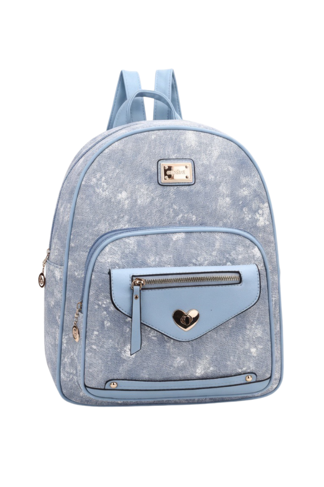 Shimmer Texture Mini Backpack with Heart Charm Accent