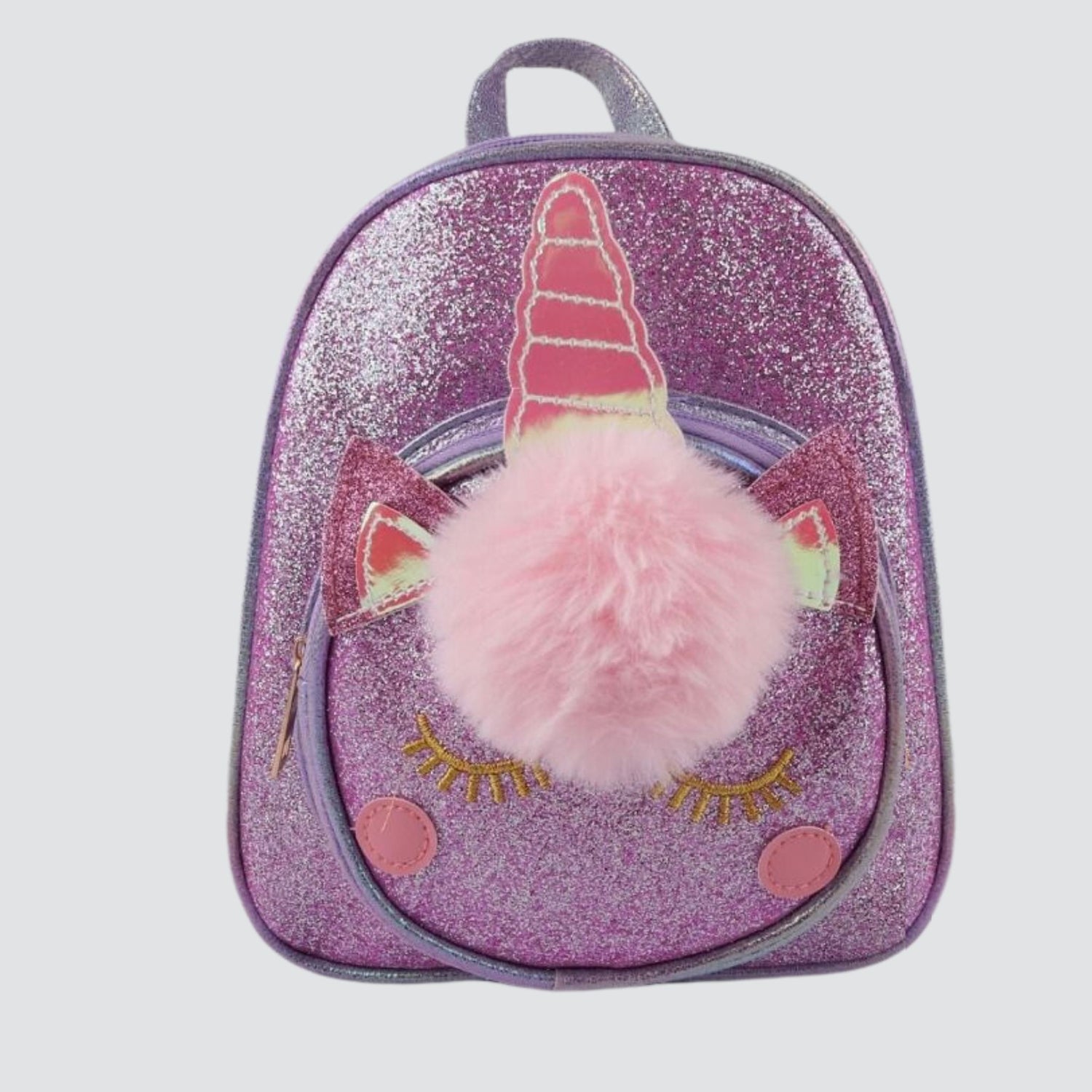 Purple Sparkly Mini Backpack With Unicorn Face