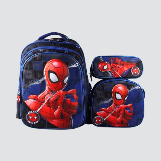 Blue and red spiderman 3 piece book bag , lunch bag and pencil case set