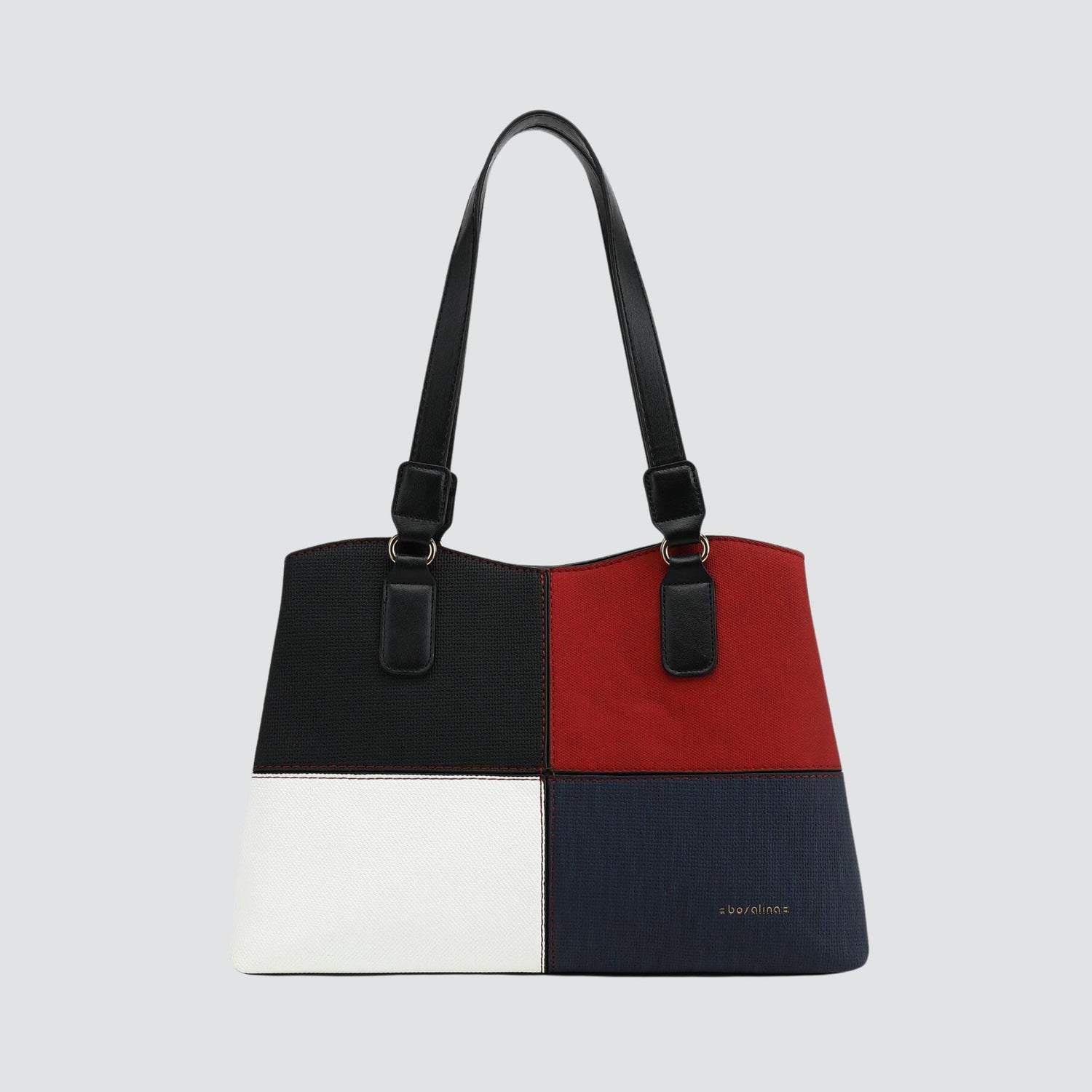 Black, White, Red and Navy Blue Bosalina Double Sectioned Handbag