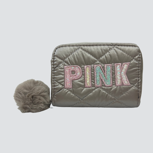 Bronze, PINK branded Mini Wallet with Fur Ball