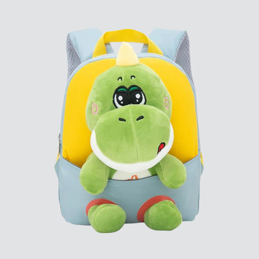 Grey & Yellow Dinosaurs backpack with removable plush toy