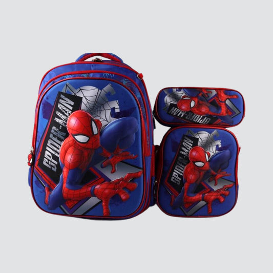 Blue and red detachable Spiderman bookbag with lunch bag and pencil case