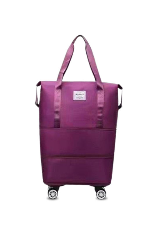 Expandable Travel Tote Bag with Luggage Wheels Sleeve