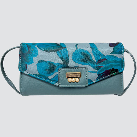 Blue Ladies Floral Wallet / Crossbody