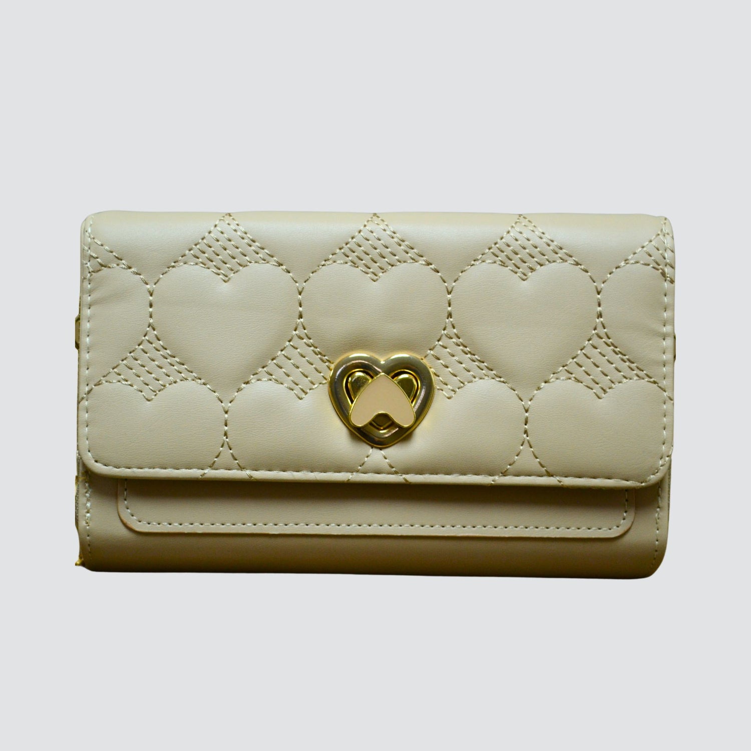 Khaki Heart Detailed Wallet / Crossbody