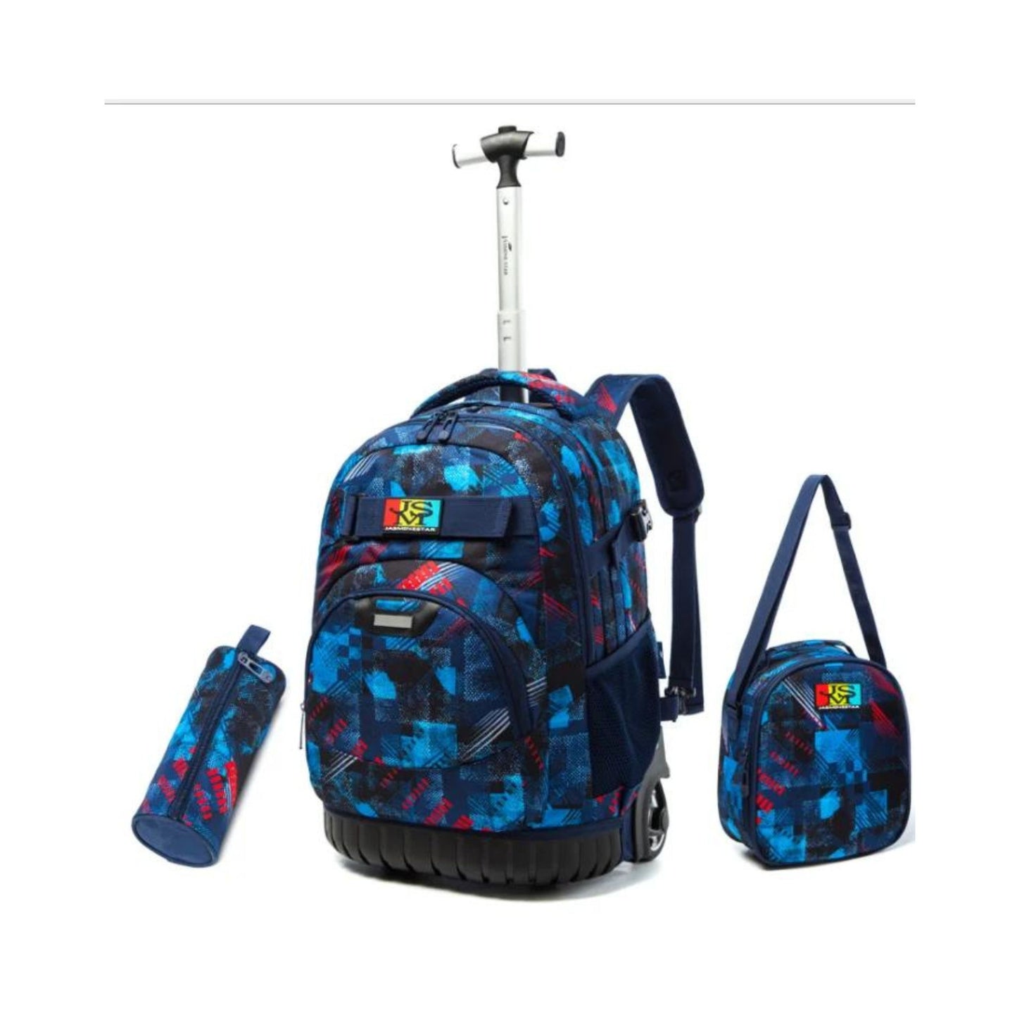 Blue Abstract 3-Piece Backpack Trolley Set