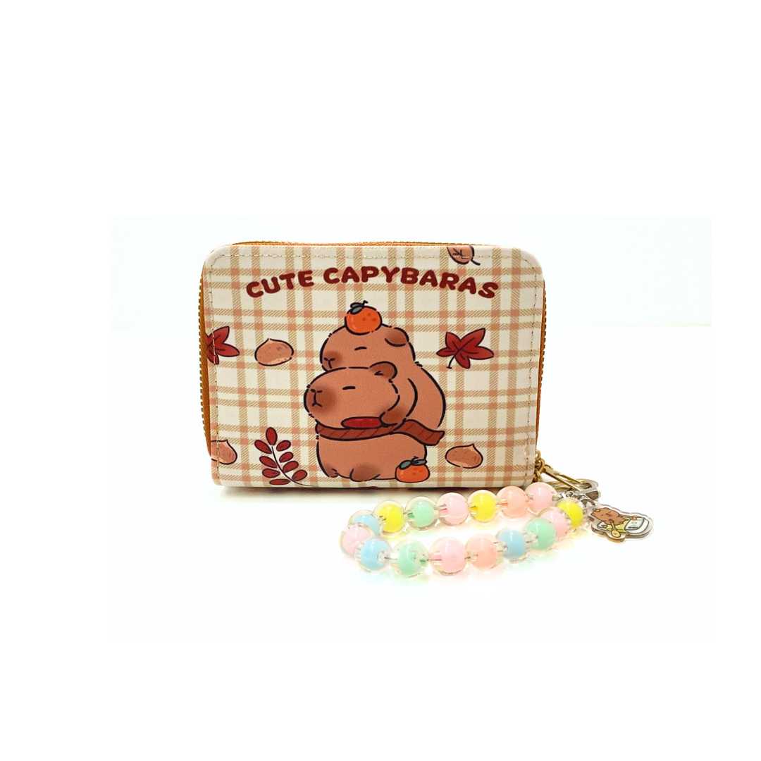 S3797 Capybara Mini Wallet with beaded Wristlet strap