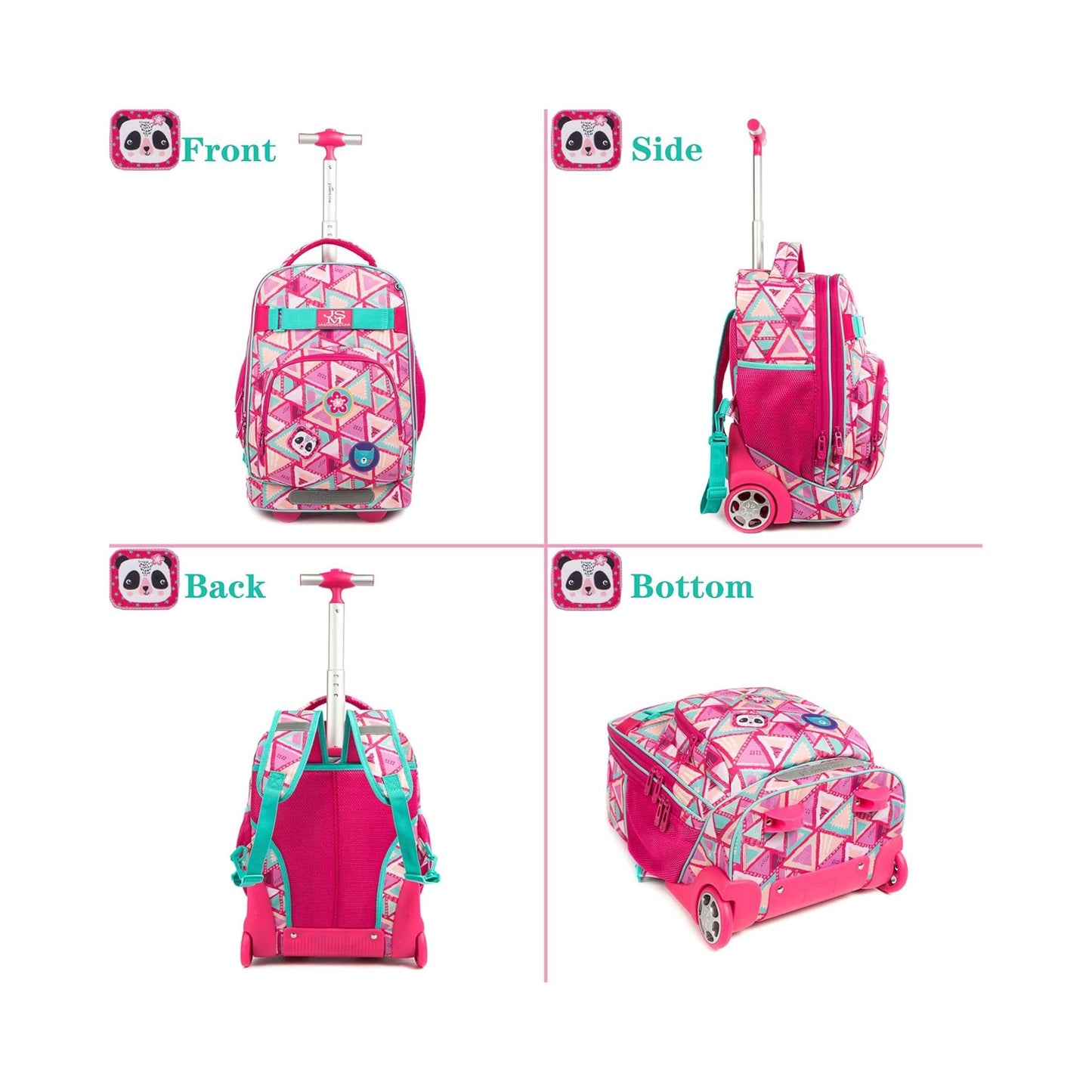 Girls Panda 3-Piece Trolley Backpack Set