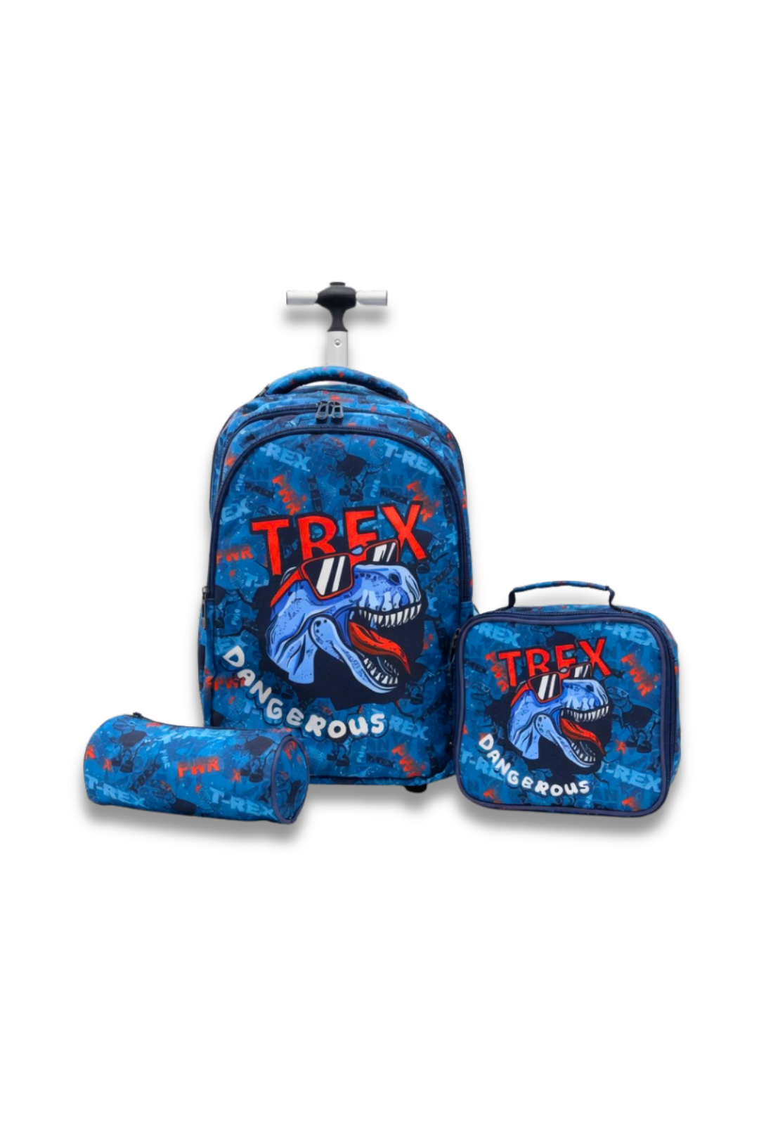 T-Rex Dinosaur Kids 3- Piece Trolley Backpack Set