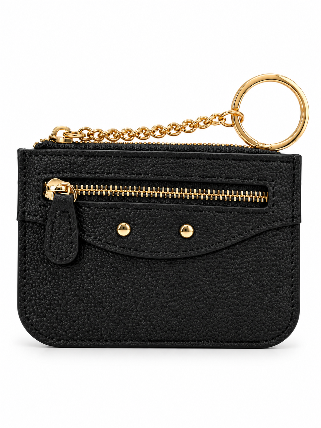 Mini Pebbled Zip Card Holder with Gold Chain Keyring