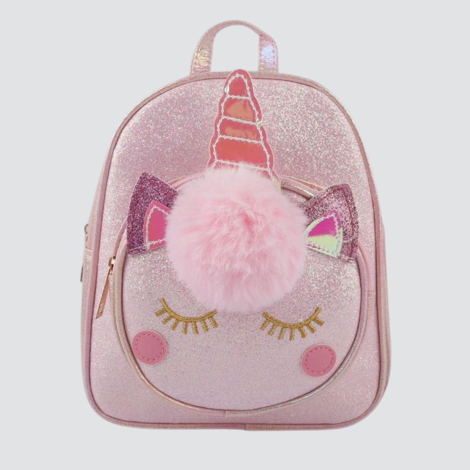Light Pink Sparkly Mini Backpack With Unicorn Face