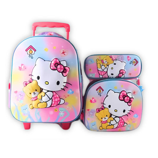 G594 Hello Kitty 3 Piece Trolley Backpack Set