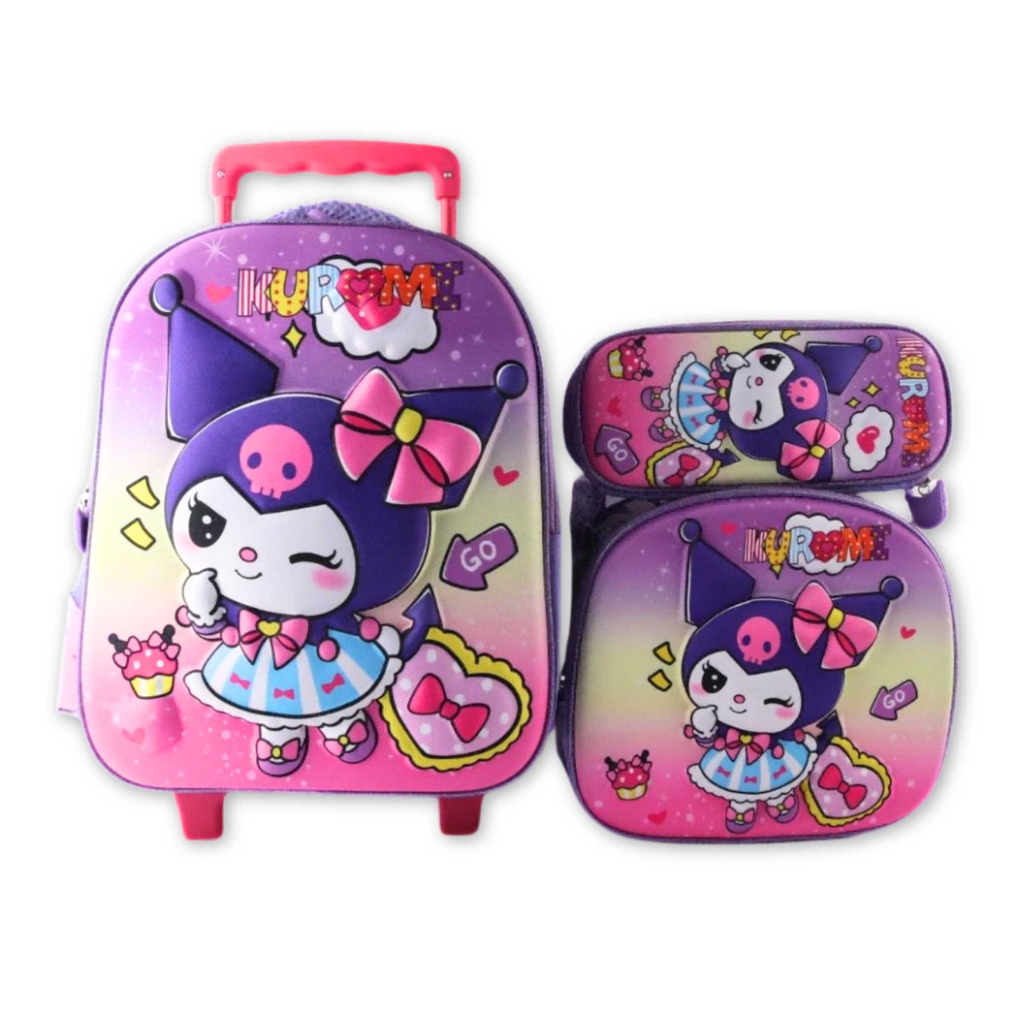 G594 Kuromi 3 Piece Trolley Backpack Set